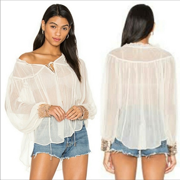 Free People Tops - Free People Sequin Cuff Cream Blouse